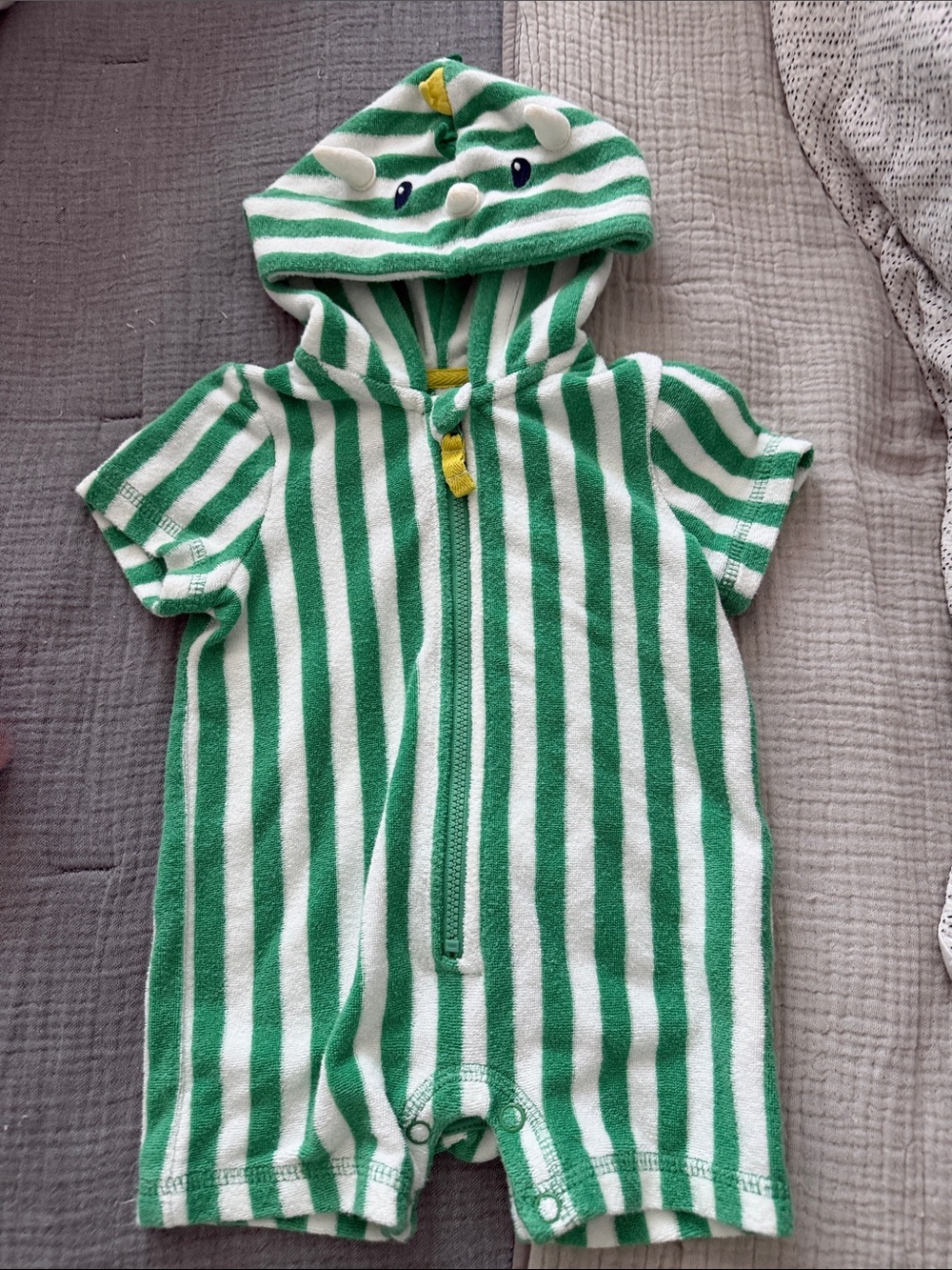 Baby Boden Green and White Striped Hooded Swim Coverup